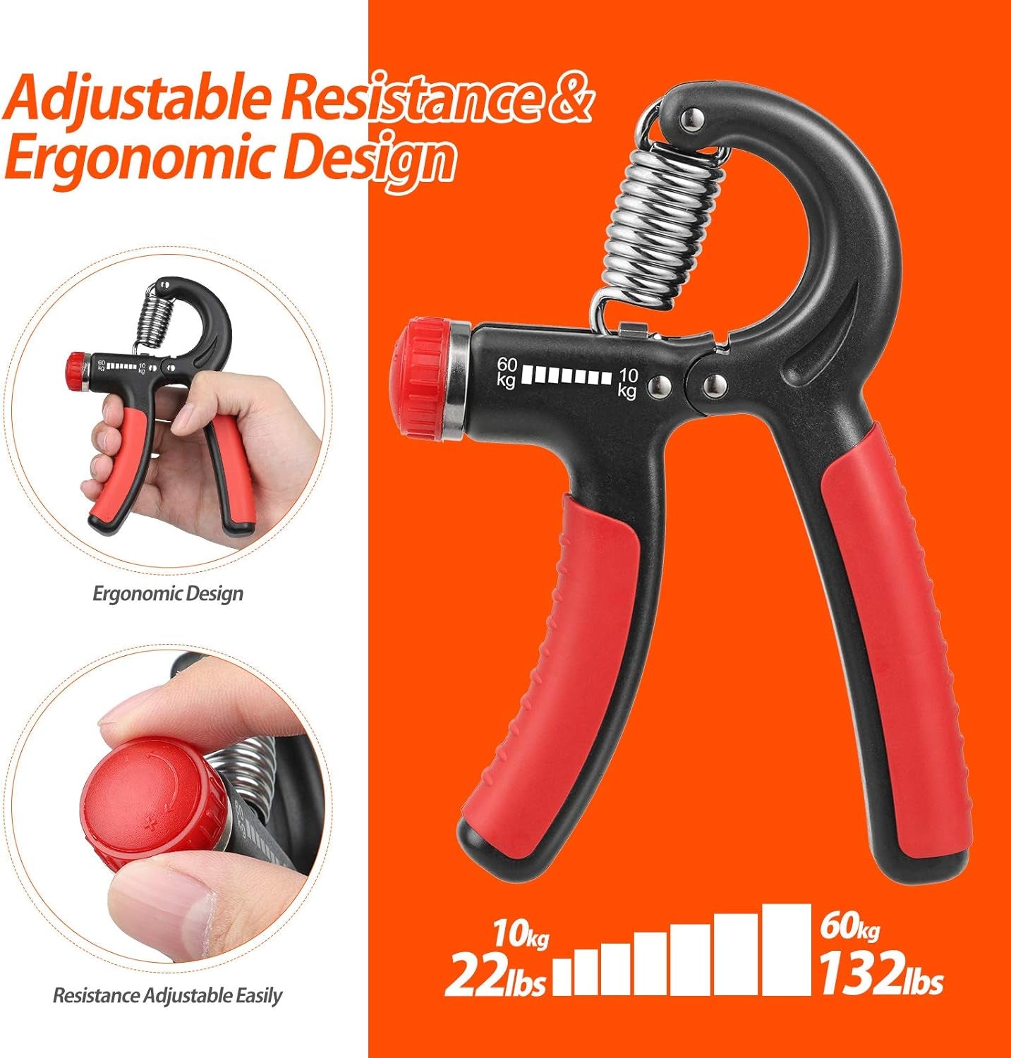 Grip Strength Trainer, Hand Grip Strengthener, Grip Strengthener, Adjustable Resistance, Forearm Strengthener, Perfect for Musicians Athletes