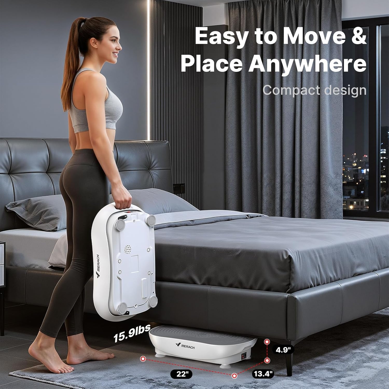 Vibration Plate Exercise Machine, Vibrating Platform for Lymphatic Drainage Weight Loss Muscle Activation, Full Body Home Exercise Equipment with LED Touch Screen Bluetooth Pull Cord