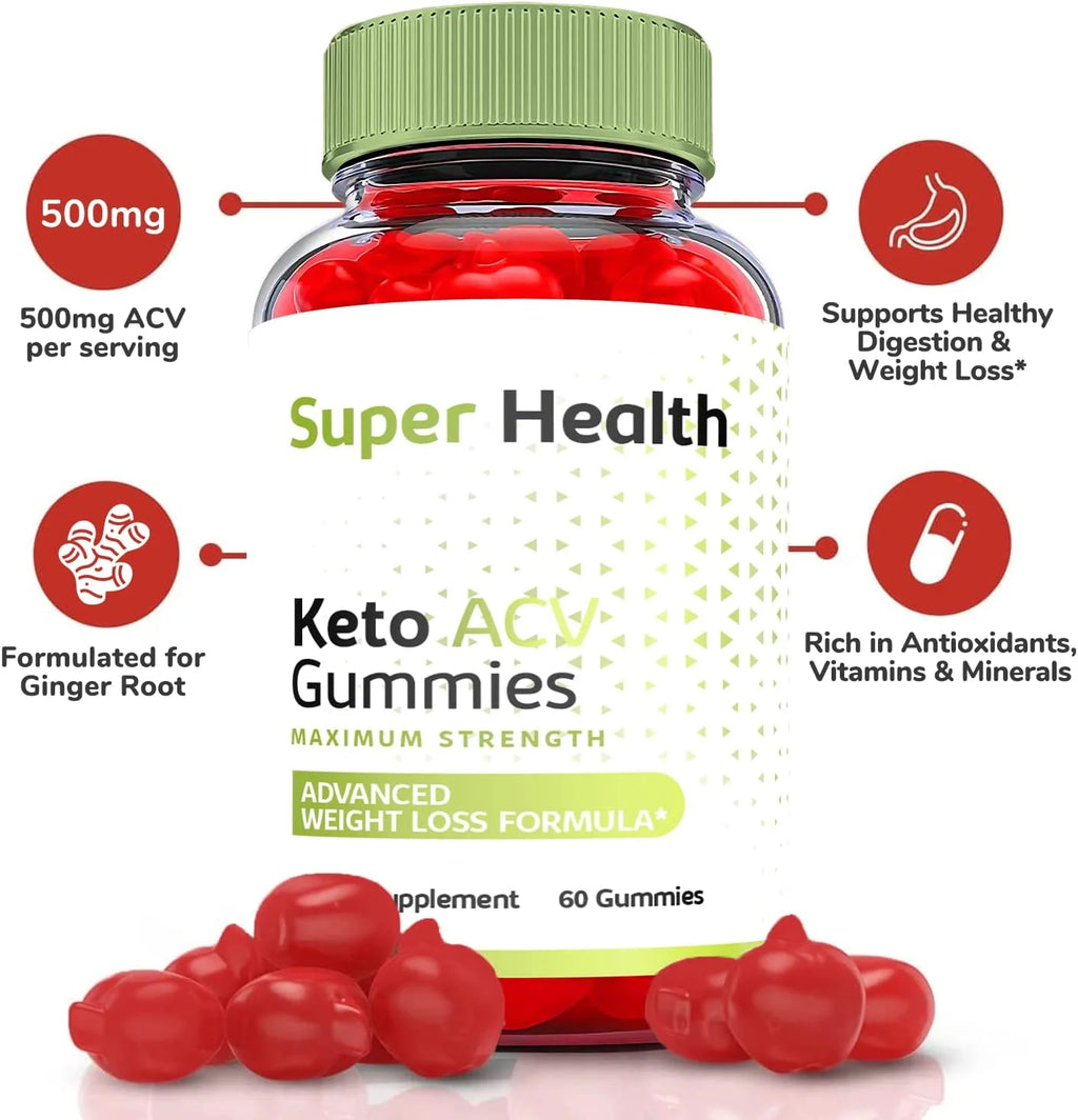 (5 Pack) Super Health Keto ACV Gummies - Supplement for Weight Loss - Energy & Focus Boosting Dietary Supplements for Weight Management & Metabolism - Fat Burn - 300 Gummies