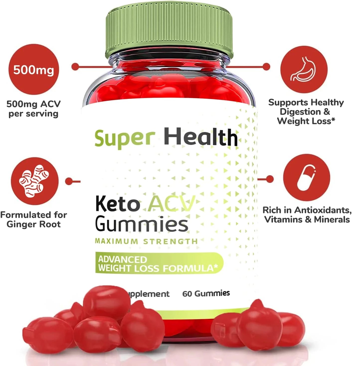 (5 Pack) Super Health Keto ACV Gummies - Supplement for Weight Loss - Energy & Focus Boosting Dietary Supplements for Weight Management & Metabolism - Fat Burn - 300 Gummies