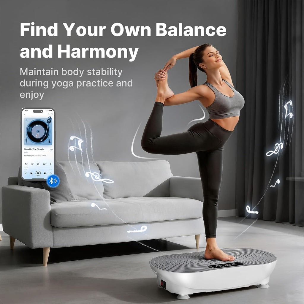Vibration Plate Exercise Machine, Vibrating Platform for Lymphatic Drainage Weight Loss Muscle Activation, Full Body Home Exercise Equipment with LED Touch Screen Bluetooth Pull Cord