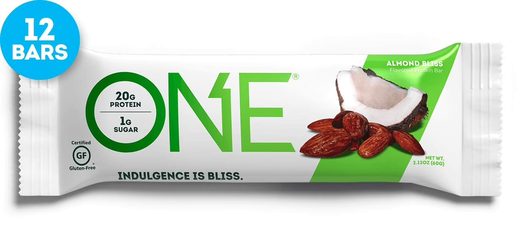 ONE Protein Bars, Almond Bliss, Gluten Free Protein Bars with 20G Protein and Only 1G Sugar, Guilt-Free Snacking for High Protein Diets, 2.12 Oz (12 Pack)