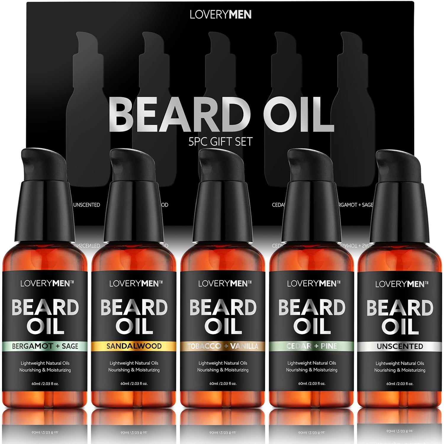 Deluxe Beard Oil for Men - Sandalwood, Tobacco Vanilla, Bergamot Sage, Cedar Pine, Unscented Fragrances, Natural Mens Beard Oil Kit with Argan & Jojoba Oil, Beard Softener Grooming Mens Beard Care