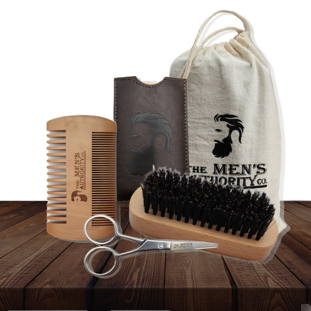 Mens Beard Grooming Kit Beard Growth Kit for Men Wood & Steel Comb Brush Scissor