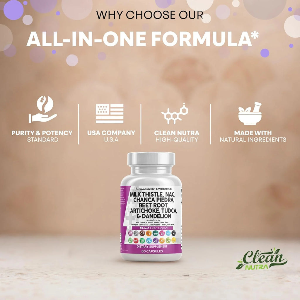 Milk Thistle NAC Chanca Piedra Beet Root Artichoke Dandelion Root - Liver Cleanse Detox & Repair Supplement plus TUDCA Choline & Ginger 60 Count