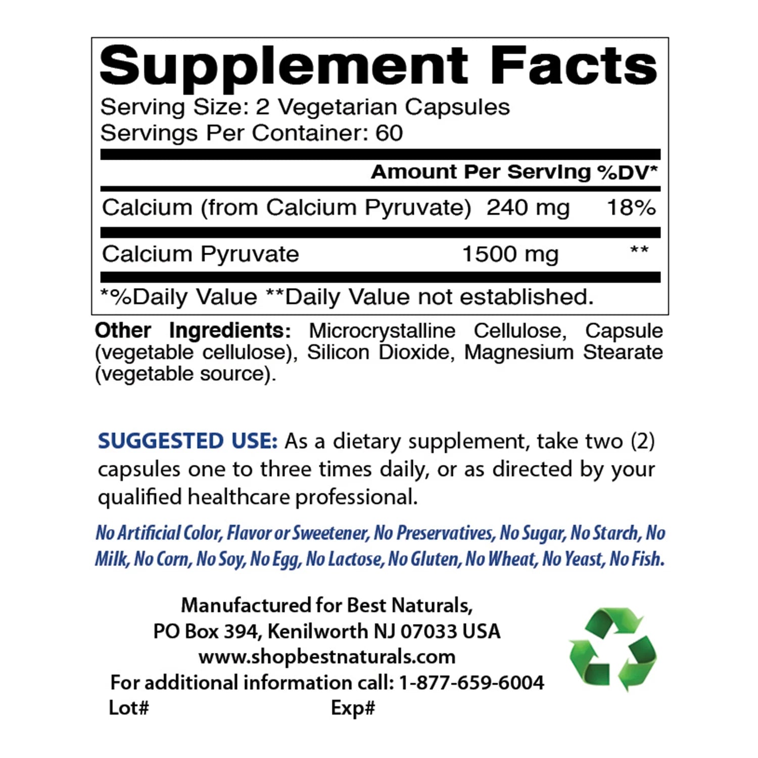 2 Pack  Calcium Pyruvate 750 Mg 120 Capsules
