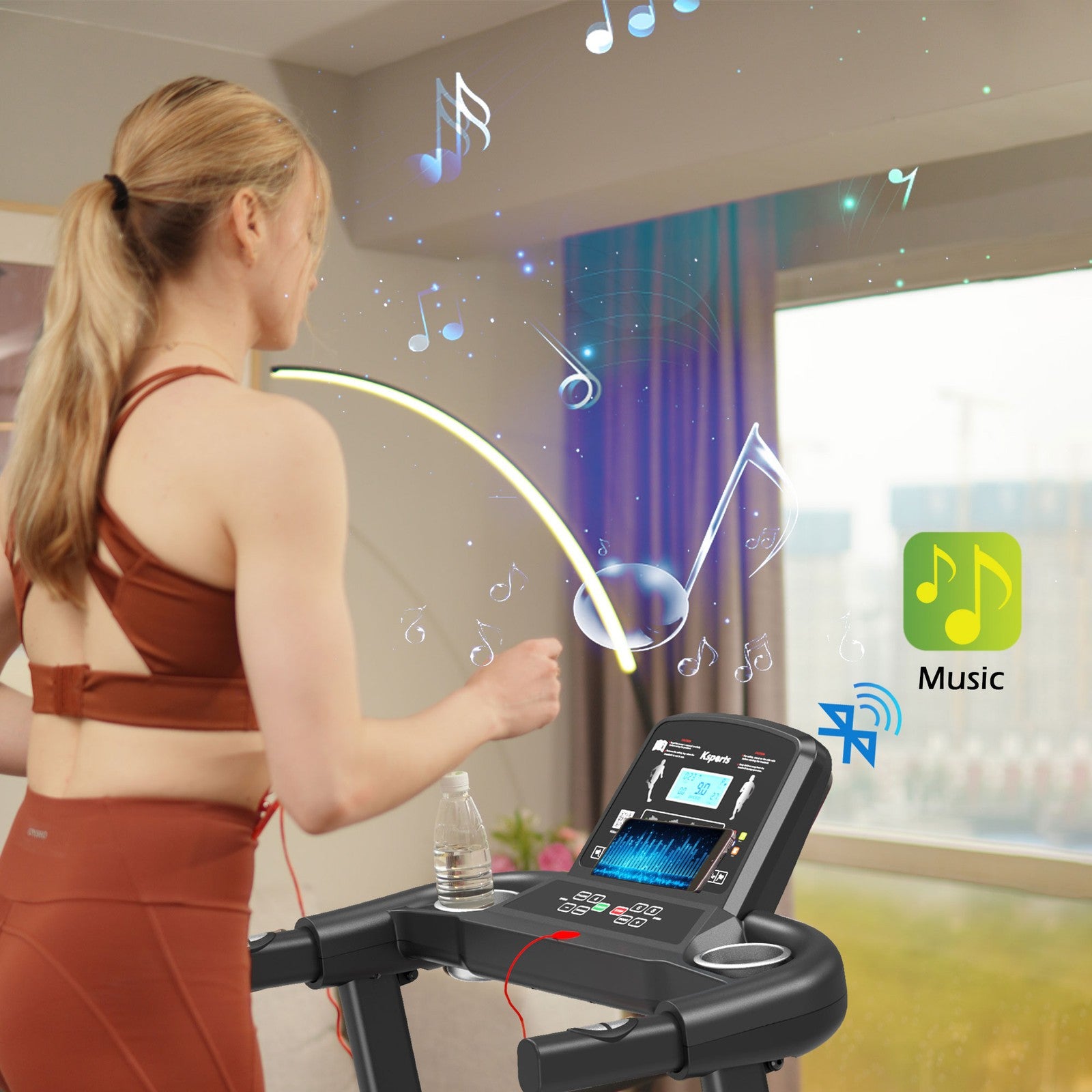 Ksports 16 Inch Wide Foldable Home Treadmill W/ Bluetooth & Fitness Tracking App