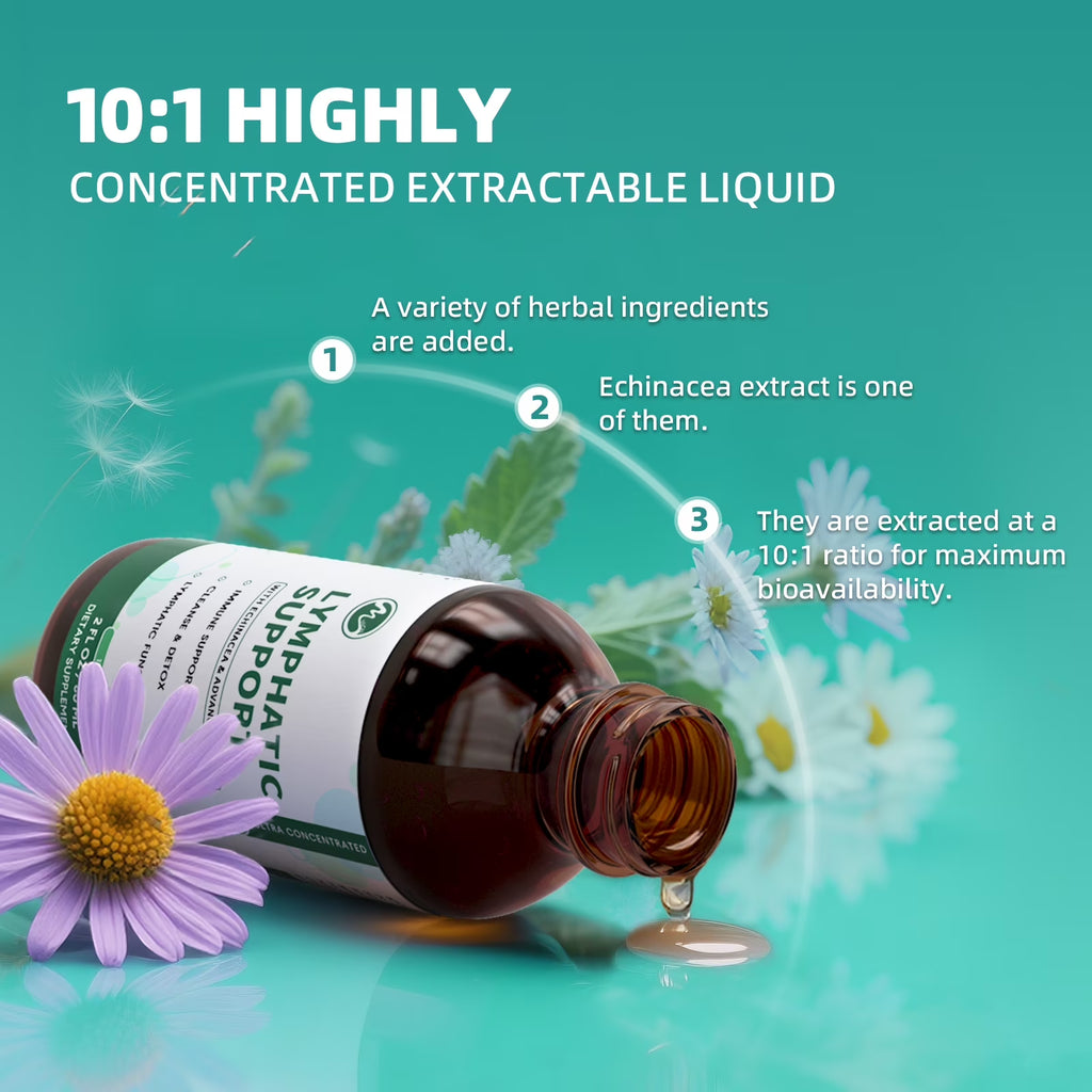 Lymphatic Drainage Drops,11-In-1 Lymphatic Detox Support,Vegan Supplement with Echinacea, Elderberry,Red Clover, Burdock Root, Cleavers Herb,2Fl Oz