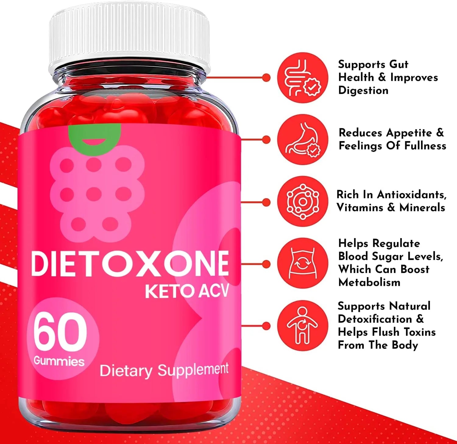 (1 Pack) Dietoxone Keto ACV Gummies - Supplement for Weight Loss - Energy & Focus Boosting Dietary Supplements for Weight Management & Metabolism - Fat Burn - 60 Gummies