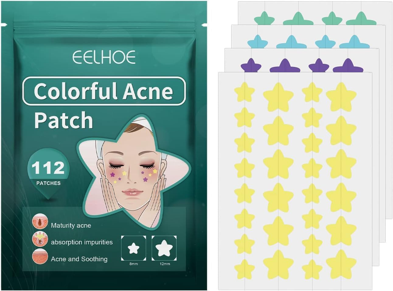 112Pcs Invisible Removal Pimple Patches Star Tools Concealer Face Scars Care Stickers Pimple Patches Treatments Blemish Zit Patches,Tools and Accessories