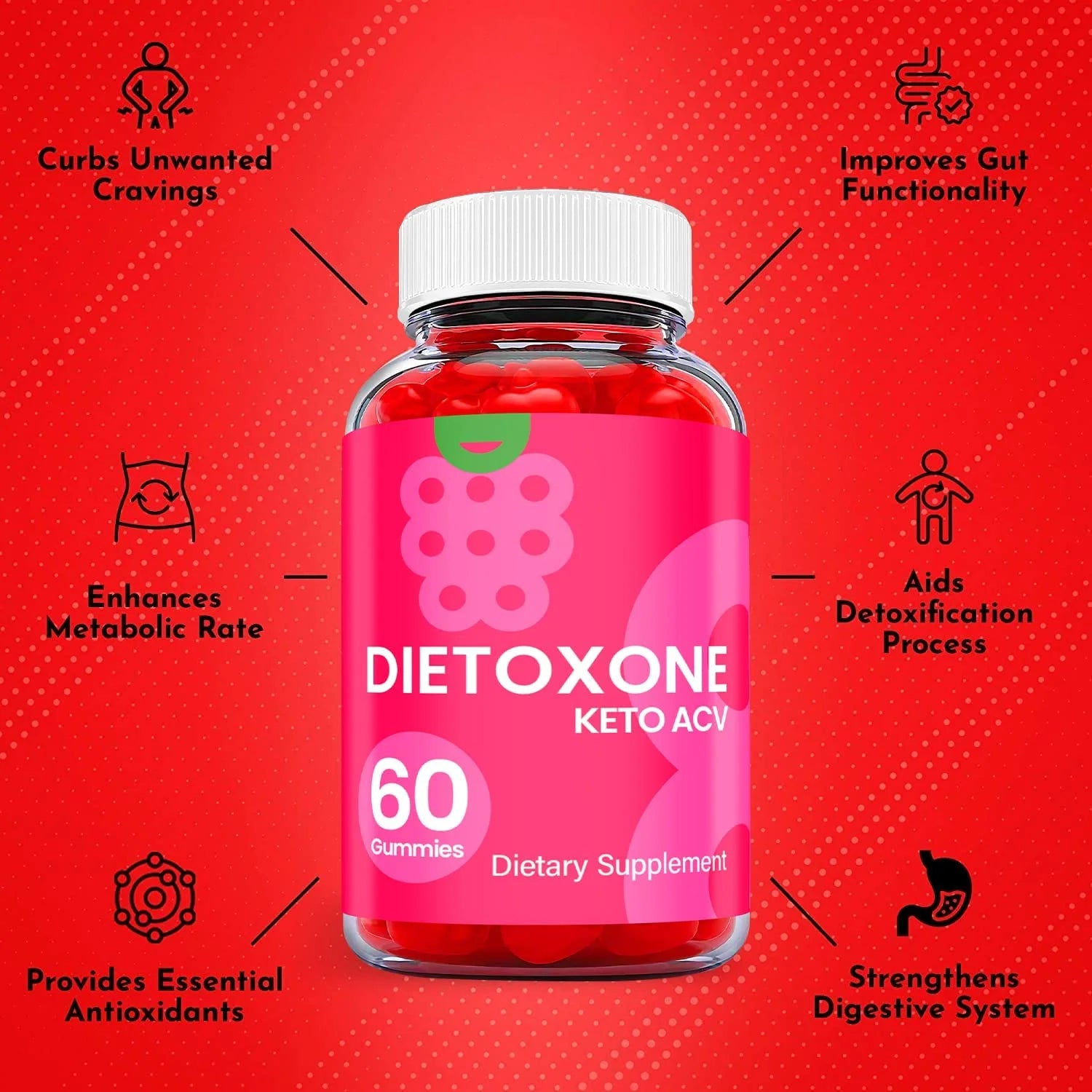 (1 Pack) Dietoxone Keto ACV Gummies - Supplement for Weight Loss - Energy & Focus Boosting Dietary Supplements for Weight Management & Metabolism - Fat Burn - 60 Gummies