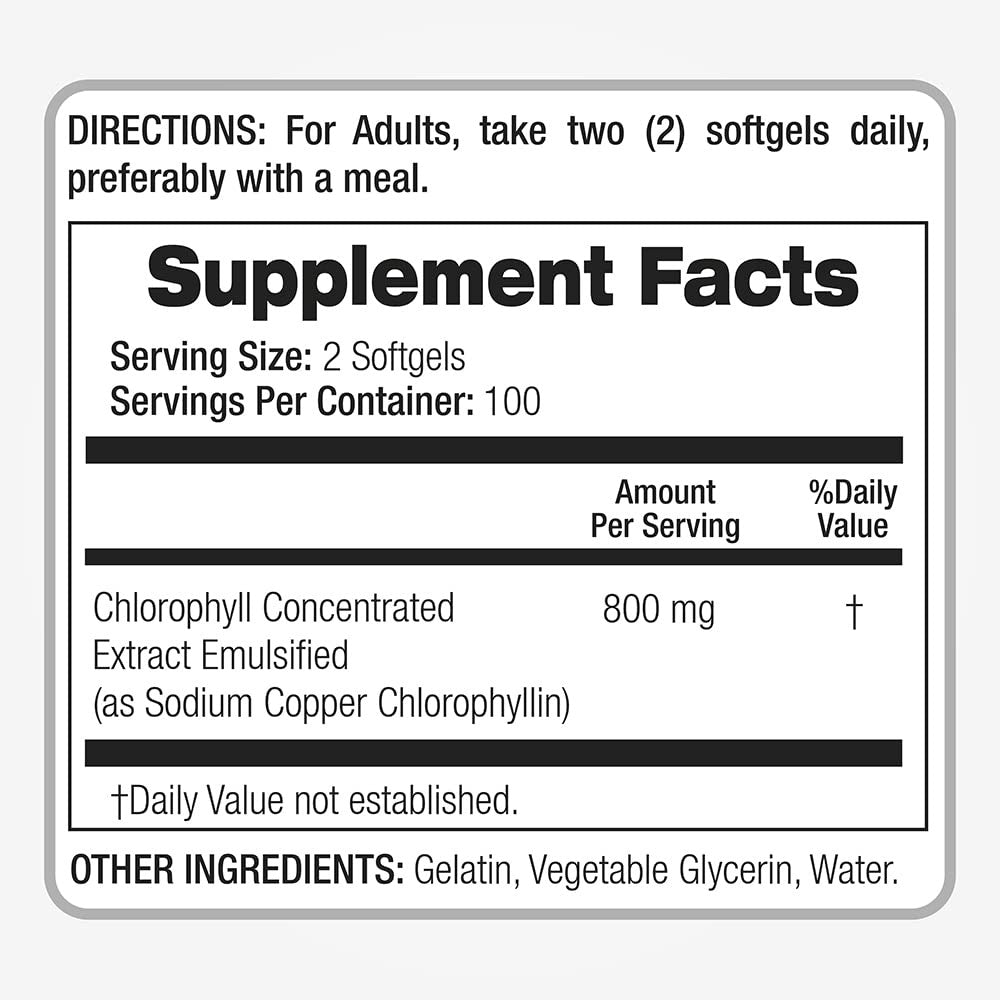 Chlorophyll 800Mg Softgels - Detox Cleanse, Greens Supplements, Ultra Absorption