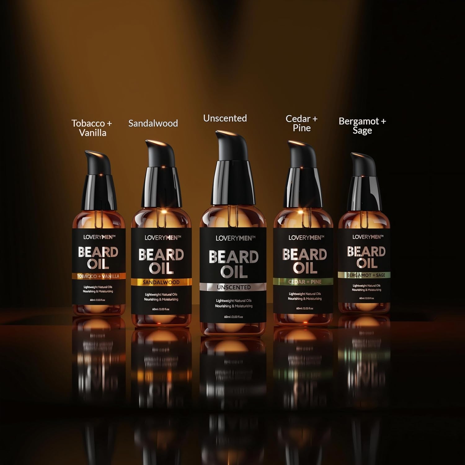 Deluxe Beard Oil for Men - Sandalwood, Tobacco Vanilla, Bergamot Sage, Cedar Pine, Unscented Fragrances, Natural Mens Beard Oil Kit with Argan & Jojoba Oil, Beard Softener Grooming Mens Beard Care