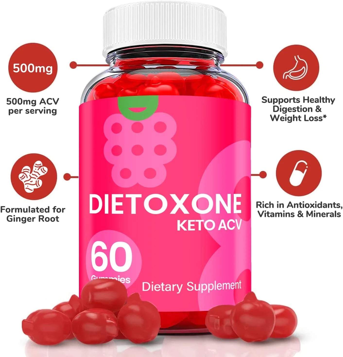 (1 Pack) Dietoxone Keto ACV Gummies - Supplement for Weight Loss - Energy & Focus Boosting Dietary Supplements for Weight Management & Metabolism - Fat Burn - 60 Gummies