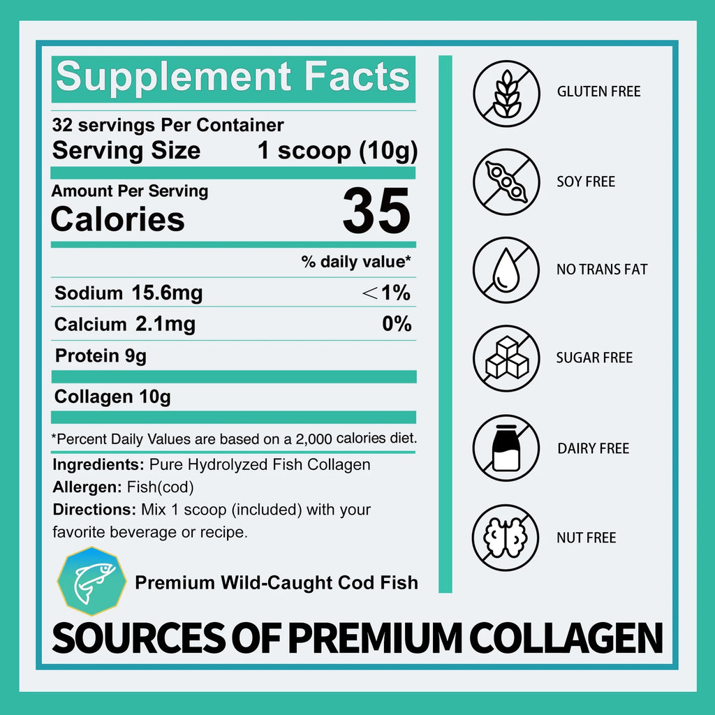 Marine Collagen Peptides Powder 11.3 Oz, Wild-Caught Hydrolyzed Collagen Powder Unflavored（320G）