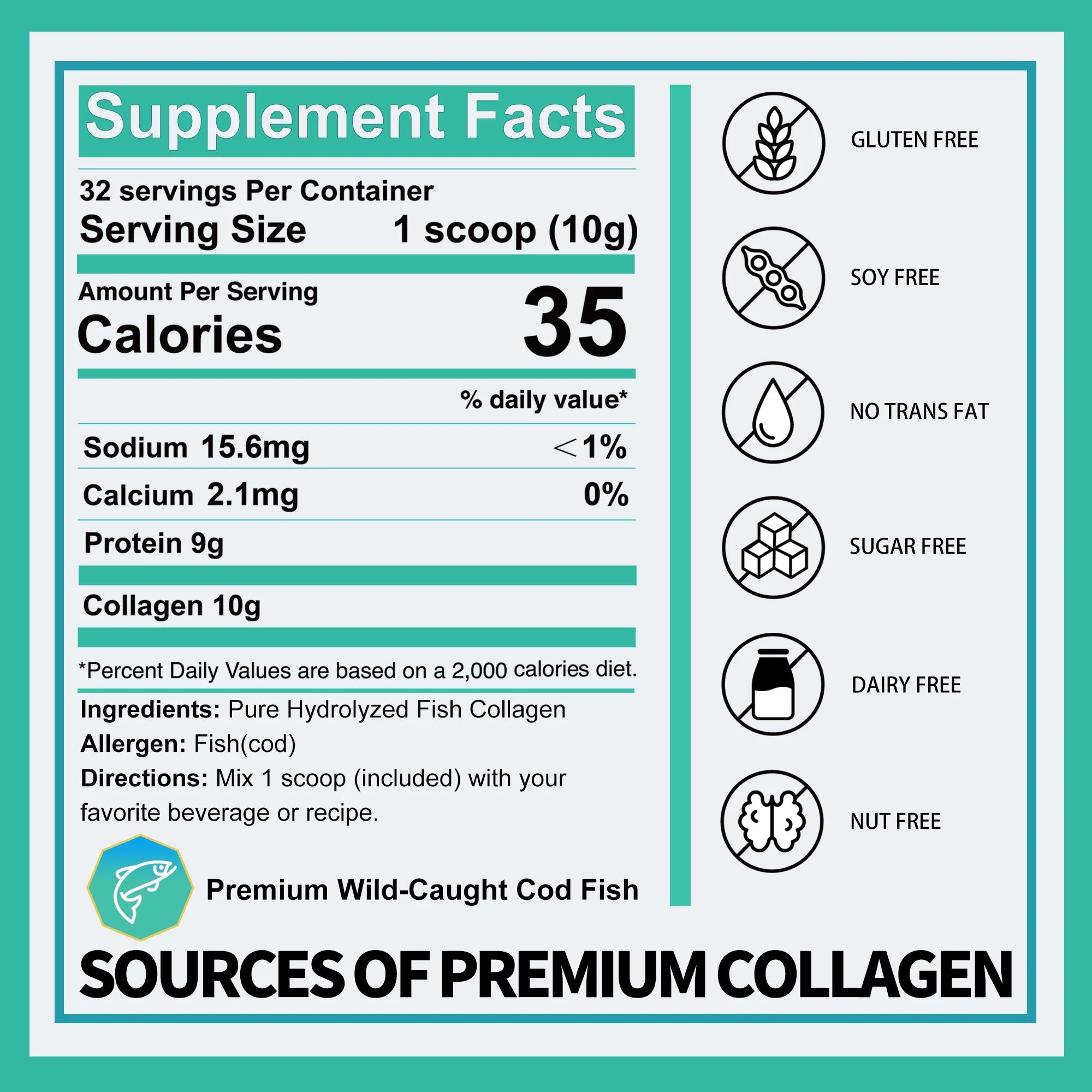 Marine Collagen Peptides Powder 11.3 Oz, Wild-Caught Hydrolyzed Collagen Powder Unflavored（320G）