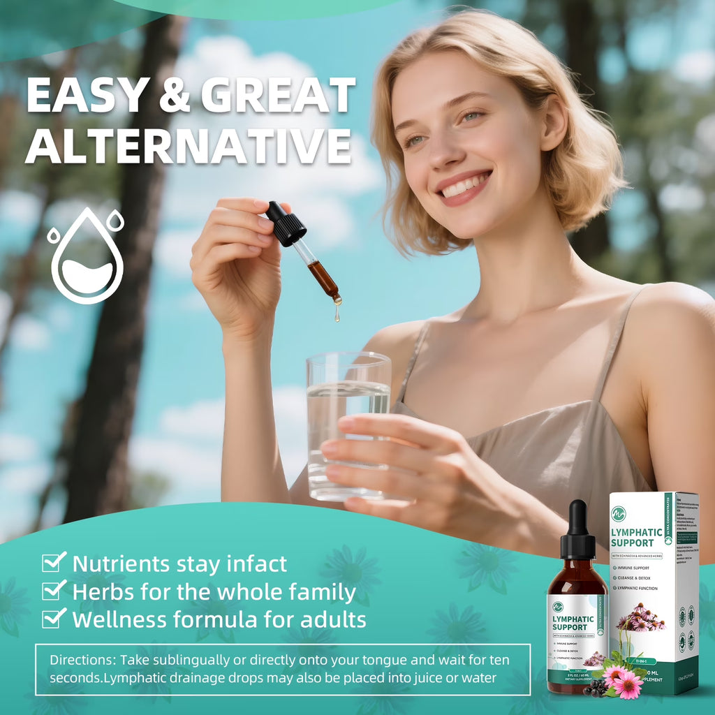 Lymphatic Drainage Drops,11-In-1 Lymphatic Detox Support,Vegan Supplement with Echinacea, Elderberry,Red Clover, Burdock Root, Cleavers Herb,2Fl Oz