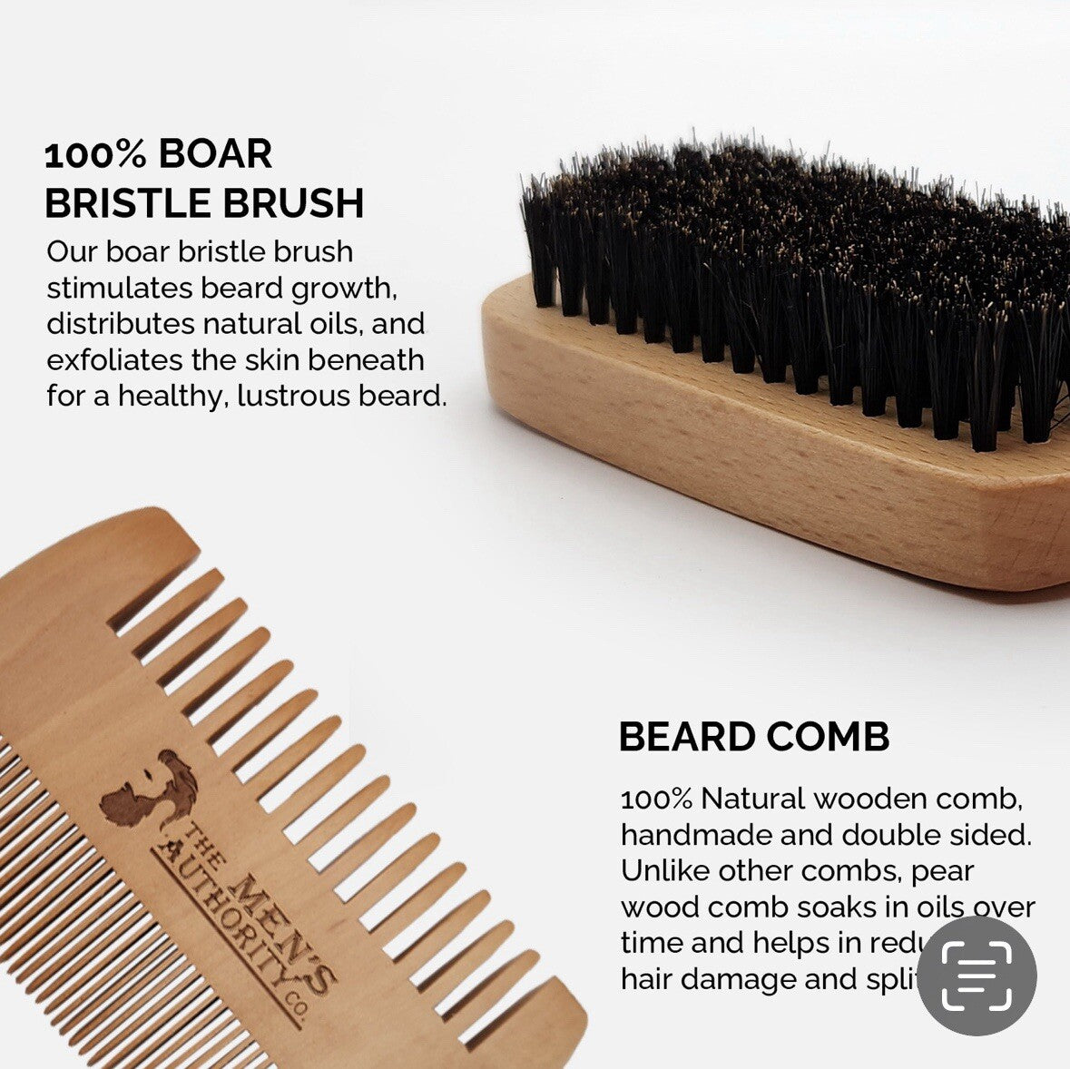 Mens Beard Grooming Kit Beard Growth Kit for Men Wood & Steel Comb Brush Scissor
