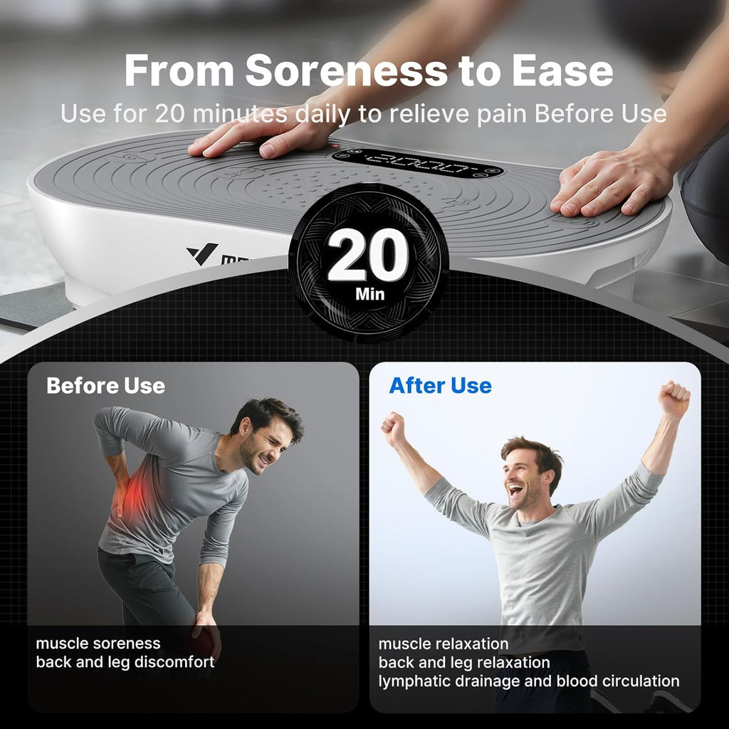 Vibration Plate Exercise Machine, Vibrating Platform for Lymphatic Drainage Weight Loss Muscle Activation, Full Body Home Exercise Equipment with LED Touch Screen Bluetooth Pull Cord