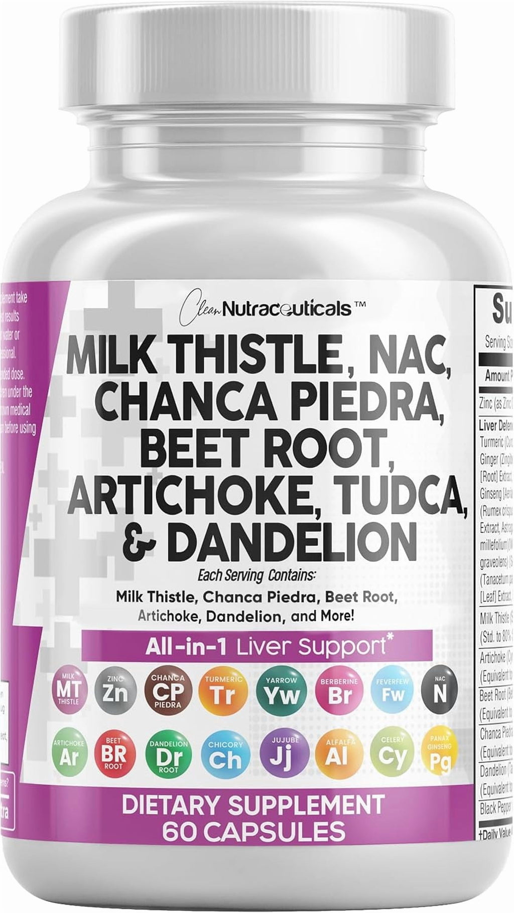 Milk Thistle NAC Chanca Piedra Beet Root Artichoke Dandelion Root - Liver Cleanse Detox & Repair Supplement plus TUDCA Choline & Ginger 60 Count