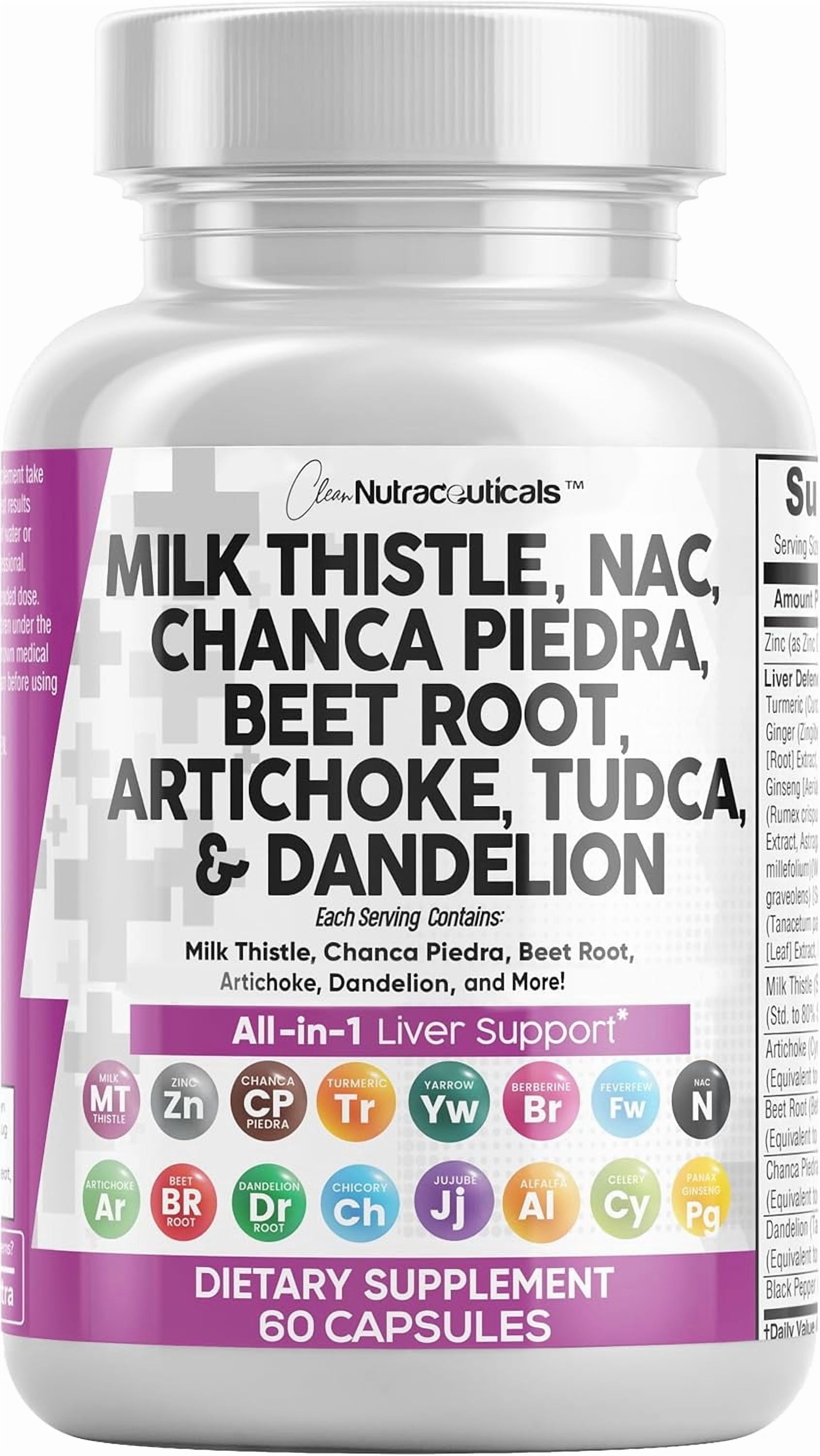 Milk Thistle NAC Chanca Piedra Beet Root Artichoke Dandelion Root - Liver Cleanse Detox & Repair Supplement plus TUDCA Choline & Ginger 60 Count