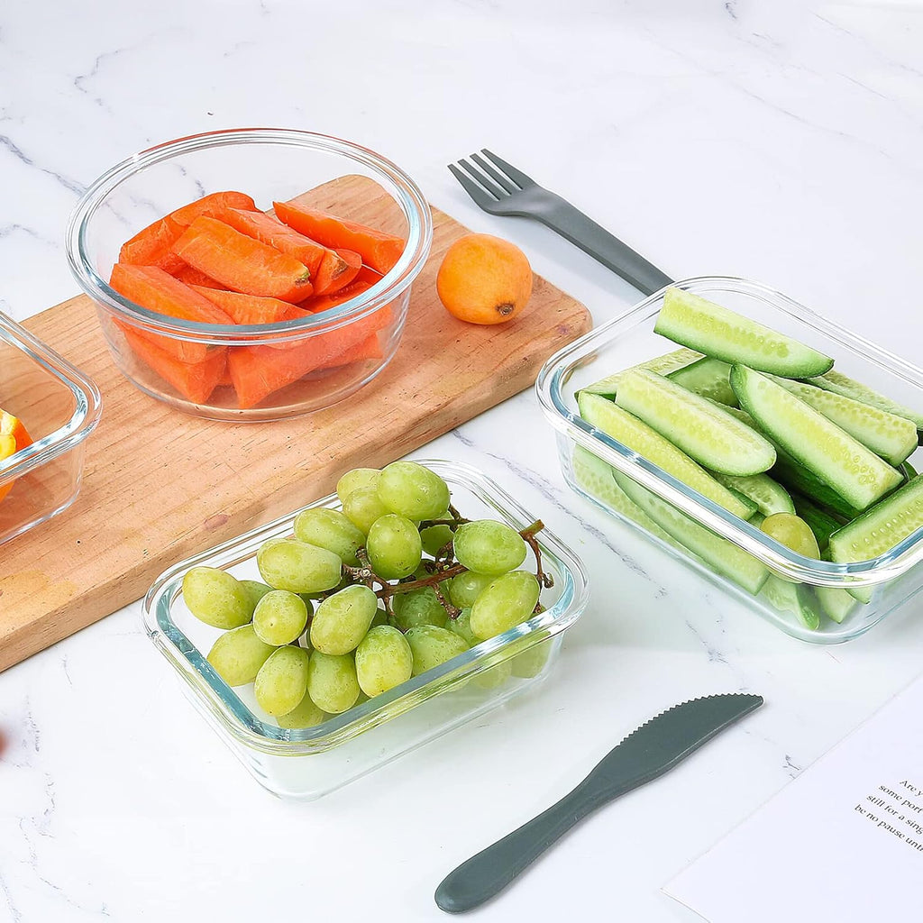 24 Pieces Glass Food Storage Containers Set,Meal Prep Containers-Stackable Airtight Glass Storage Containers with Lids,Freezer, Microwave, Oven Safe,Gray