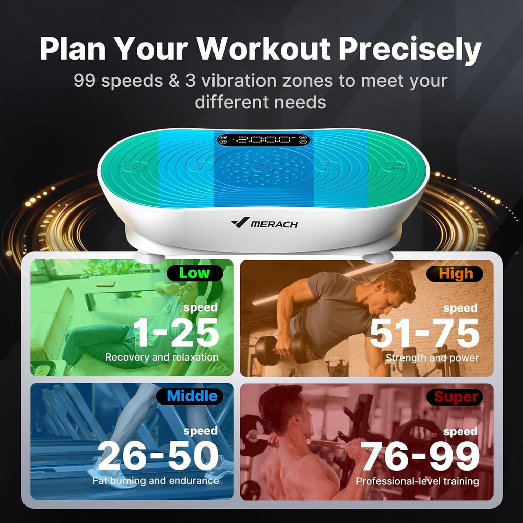 Vibration Plate Exercise Machine, Vibrating Platform for Lymphatic Drainage Weight Loss Muscle Activation, Full Body Home Exercise Equipment with LED Touch Screen Bluetooth Pull Cord
