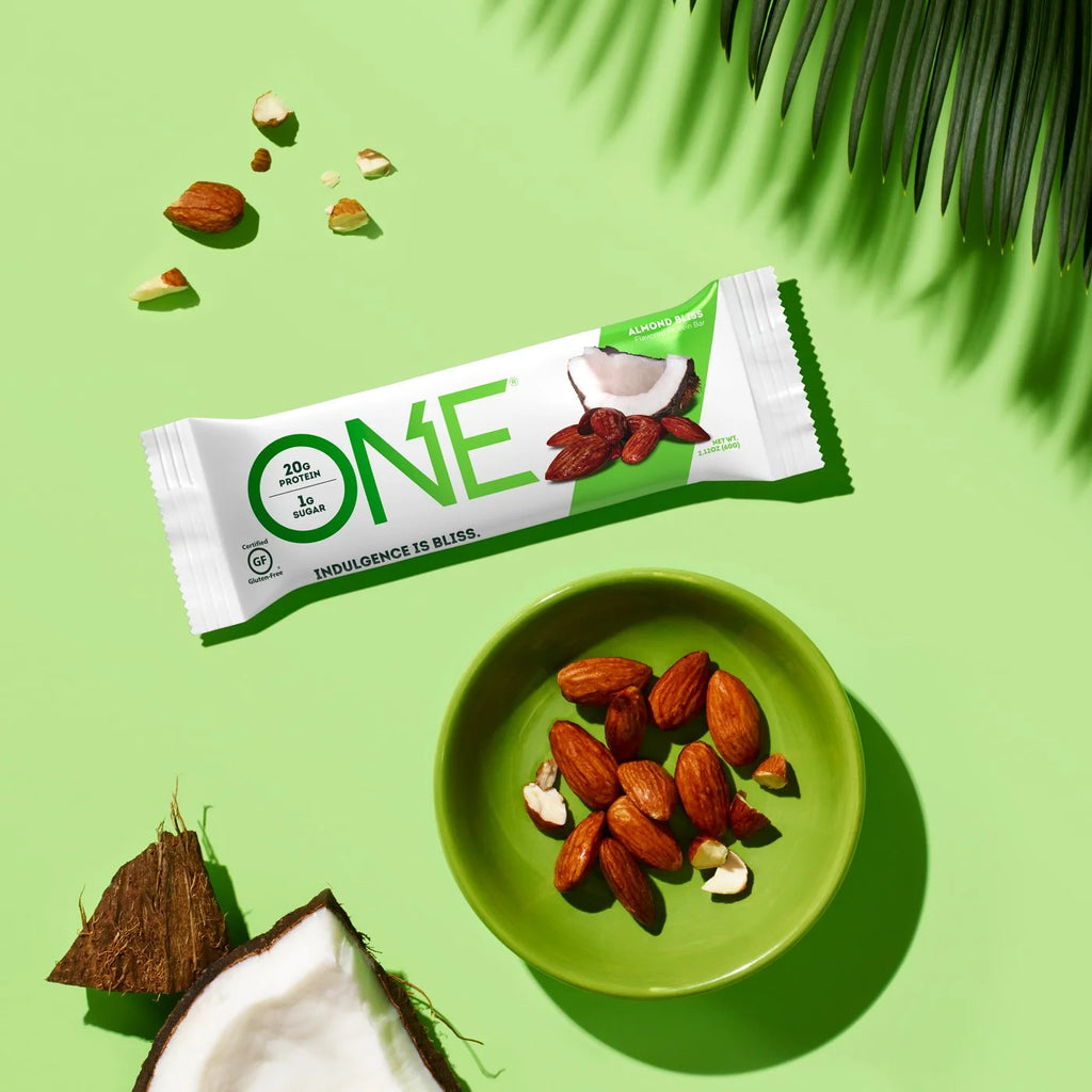 ONE Protein Bars, Almond Bliss, Gluten Free Protein Bars with 20G Protein and Only 1G Sugar, Guilt-Free Snacking for High Protein Diets, 2.12 Oz (12 Pack)