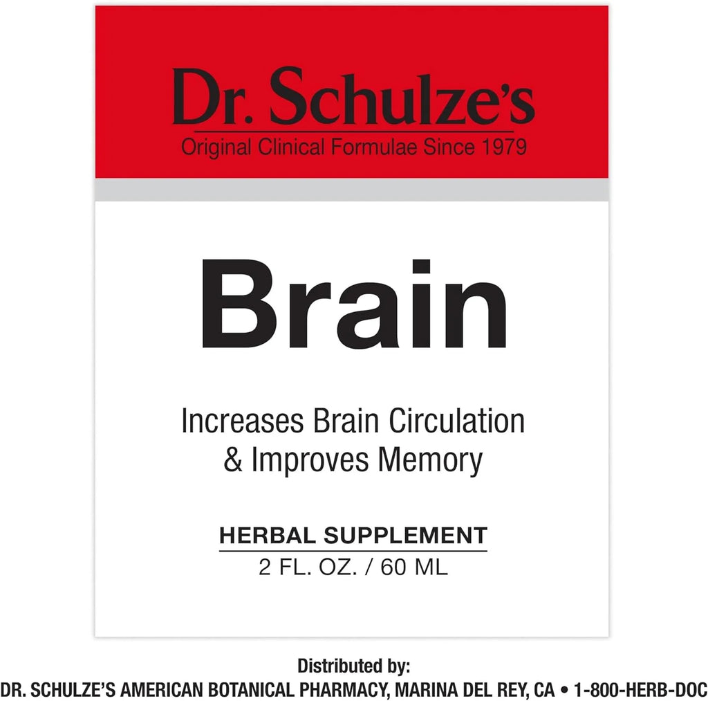 Dr.Schulze'S Brain Herbal Supplements with Ginkgo Biloba for Memory and Focus, Vegan,Stimulates Circulation 2 Oz.