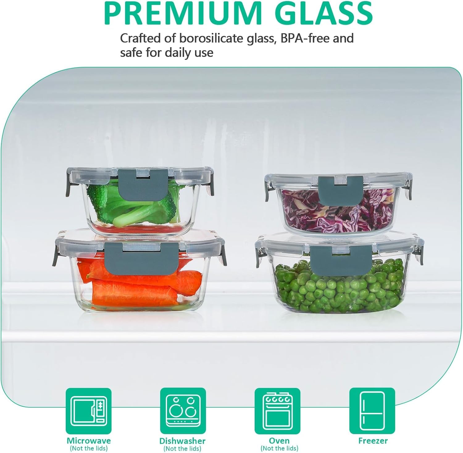 24 Pieces Glass Food Storage Containers Set,Meal Prep Containers-Stackable Airtight Glass Storage Containers with Lids,Freezer, Microwave, Oven Safe,Gray