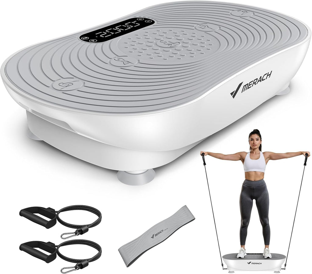 Vibration Plate Exercise Machine, Vibrating Platform for Lymphatic Drainage Weight Loss Muscle Activation, Full Body Home Exercise Equipment with LED Touch Screen Bluetooth Pull Cord