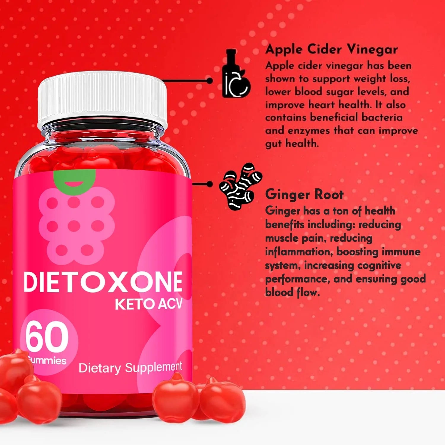 (1 Pack) Dietoxone Keto ACV Gummies - Supplement for Weight Loss - Energy & Focus Boosting Dietary Supplements for Weight Management & Metabolism - Fat Burn - 60 Gummies